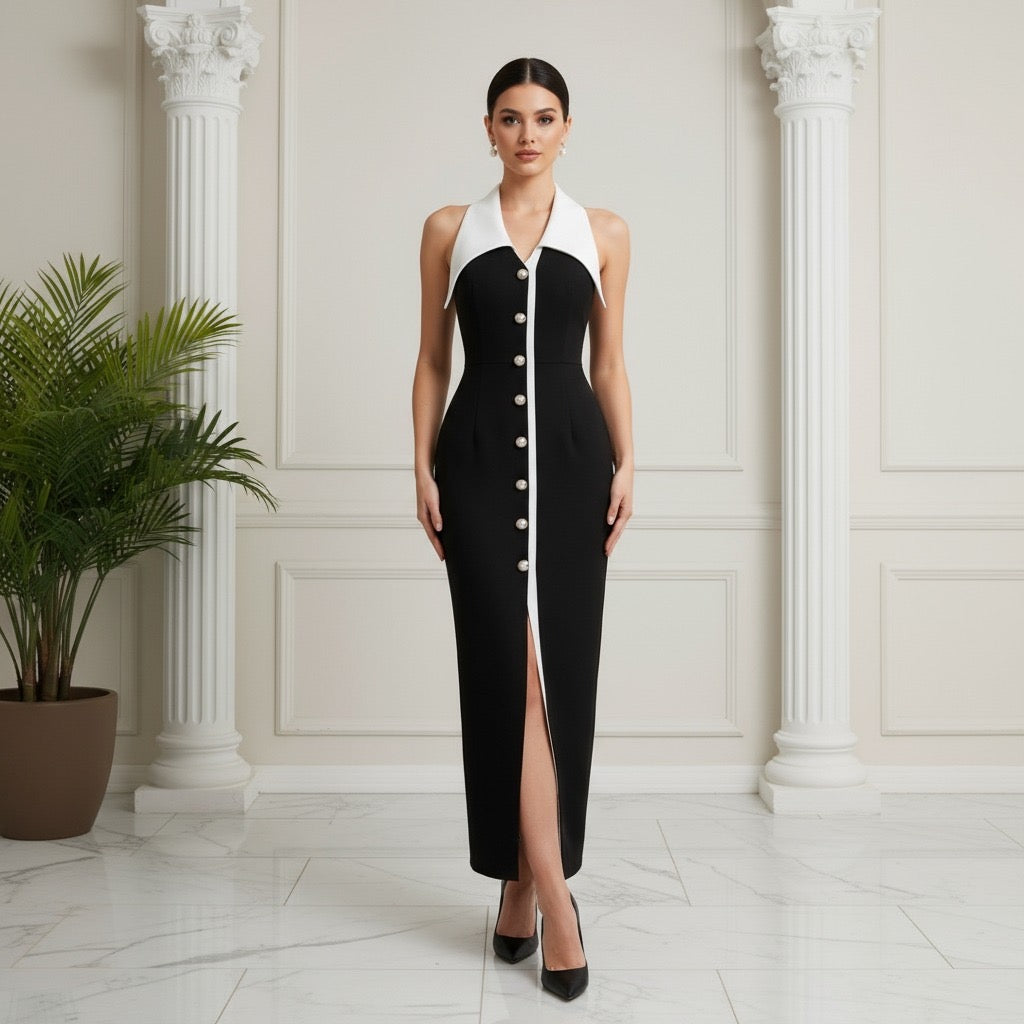 Centia  Sexy Sleeveless Button Slim Club maxi Dress