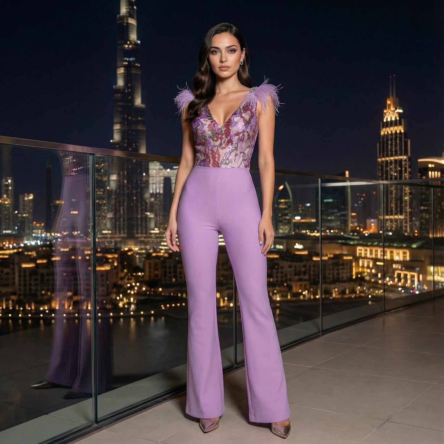 Bana Luxury Sparkly Bandage Jumpsuit – Diamond Feather