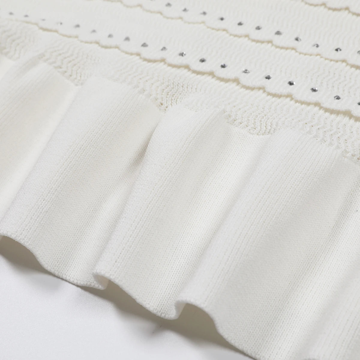 Élivane   Knitted Lace Rhinestone Cardigan & Ruffle Skirt Set