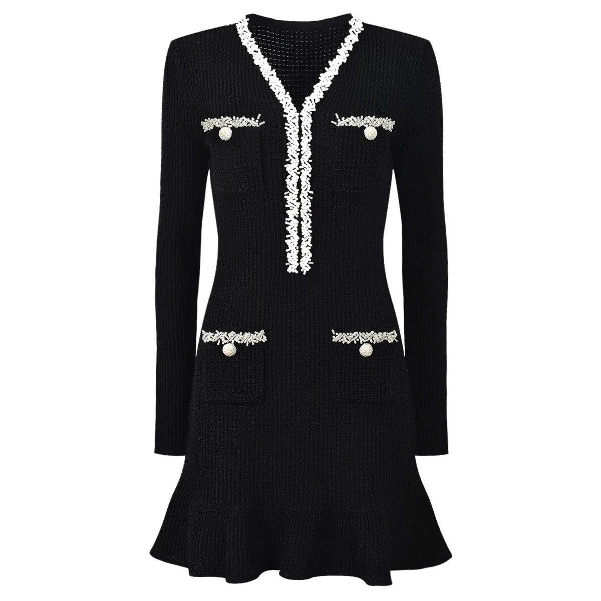 Riwaa  Elegant V-Neck Slim Fit Beaded Mini Dress