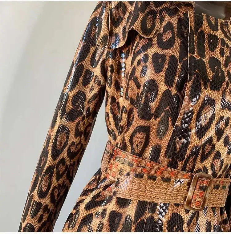 VALMIRA   Leopard PU Leather Trench Coat