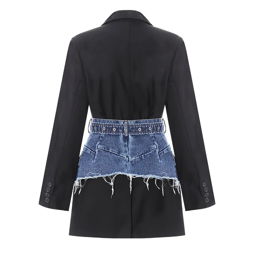 Aurevé Black Blazer with Blue Denim Waistband