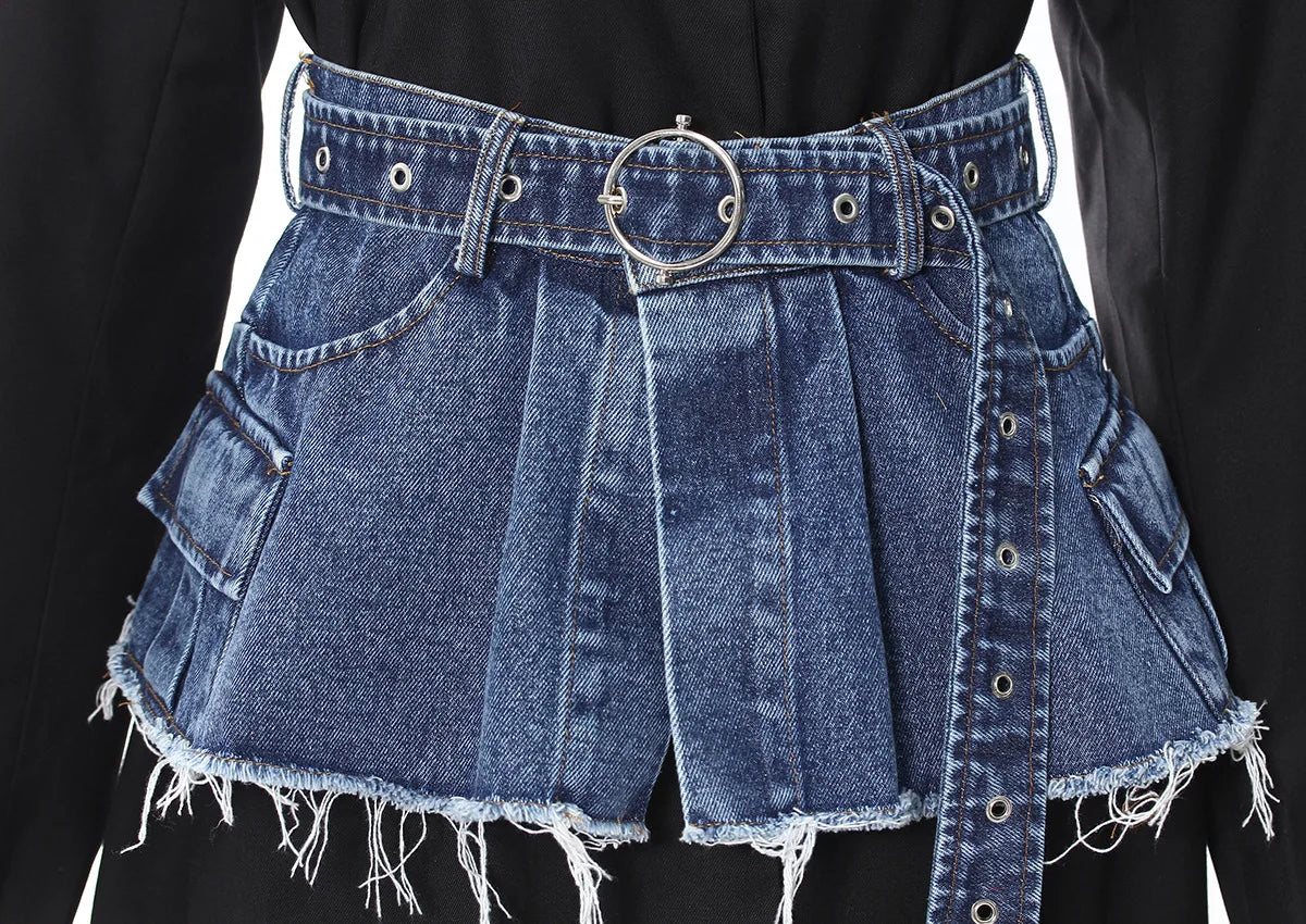 Aurevé Black Blazer with Blue Denim Waistband