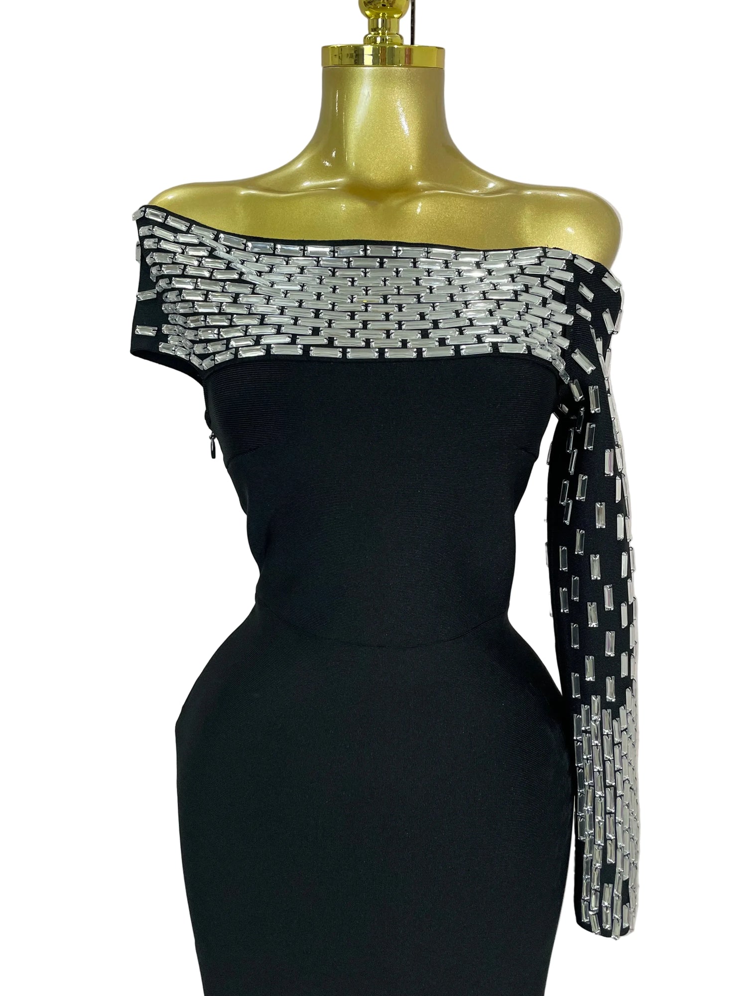 Starlight One-Shoulder Rhinestone Bandage Dress