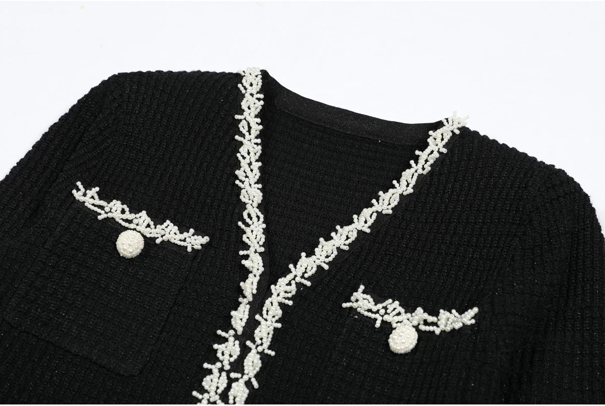 Riwaa  Elegant V-Neck Slim Fit Beaded Mini Dress