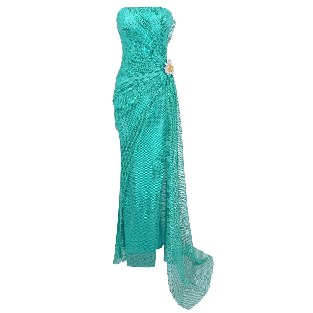 Azuraqueen Strapless long dress with floral and diamond details