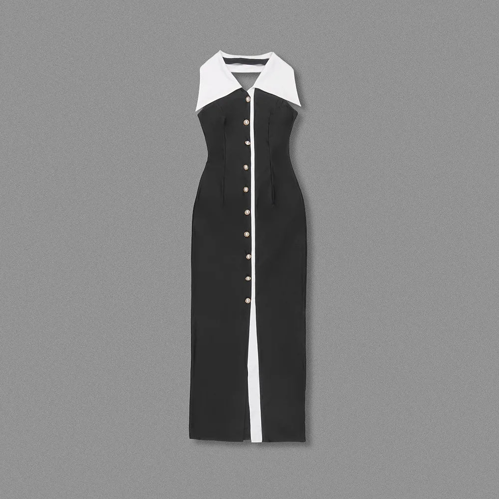 Centia  Sexy Sleeveless Button Slim Club maxi Dress