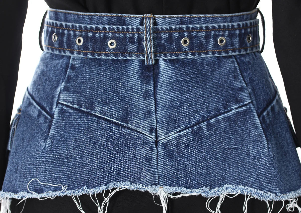 Aurevé Black Blazer with Blue Denim Waistband