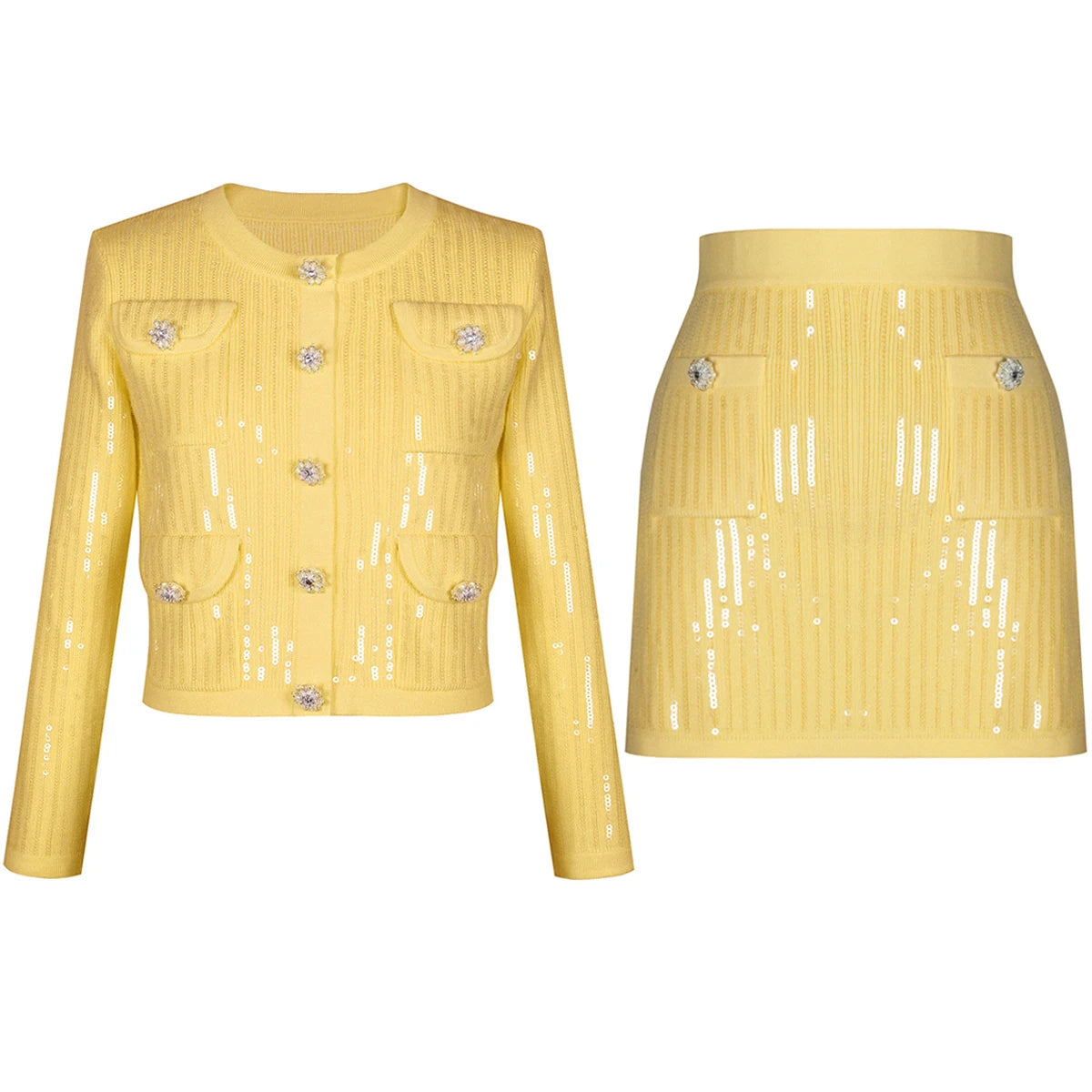 Lunivelle   Sequin Knit Cardigan & Pencil Skirt Set