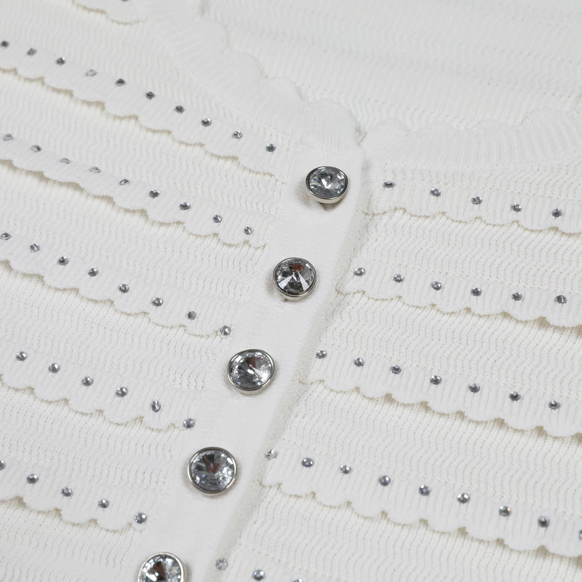 Élivane   Knitted Lace Rhinestone Cardigan & Ruffle Skirt Set