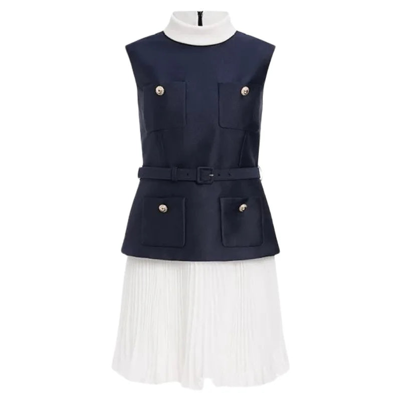 Soléanne   Pleated Chiffon Patchwork Mini Dress