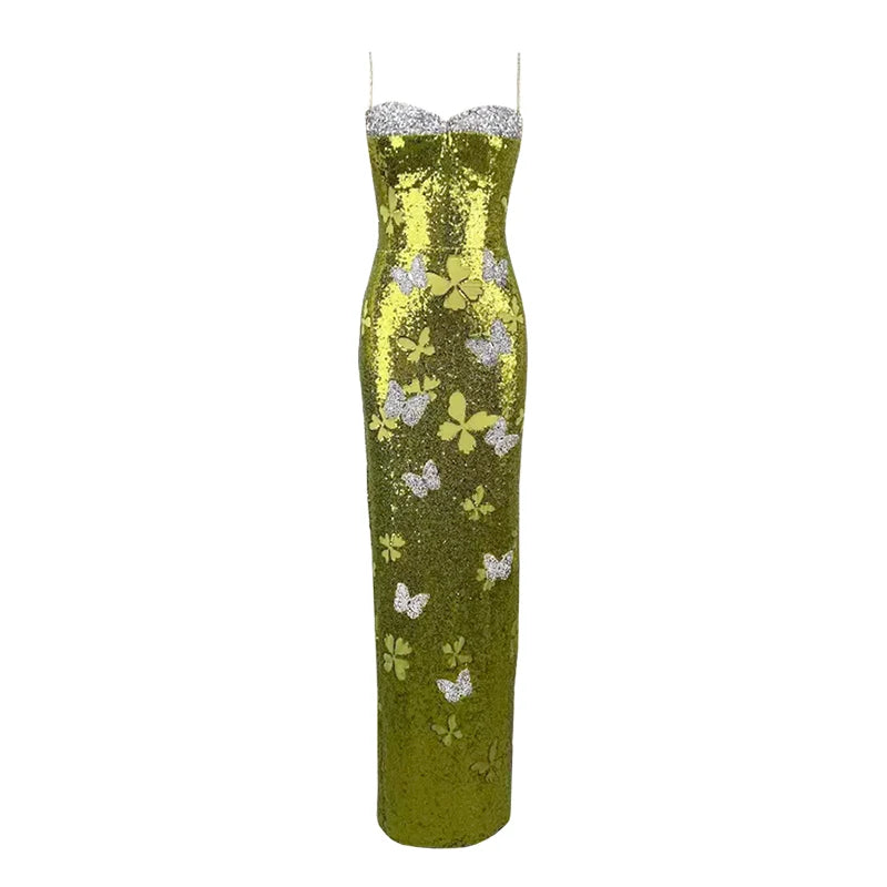 Lustra - A sleeveless sparkly dress with delicate butterflies.