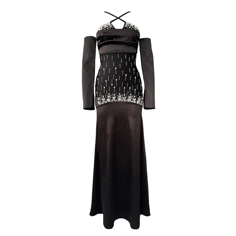 Merlin bandage maxi gown adorned with diamond.