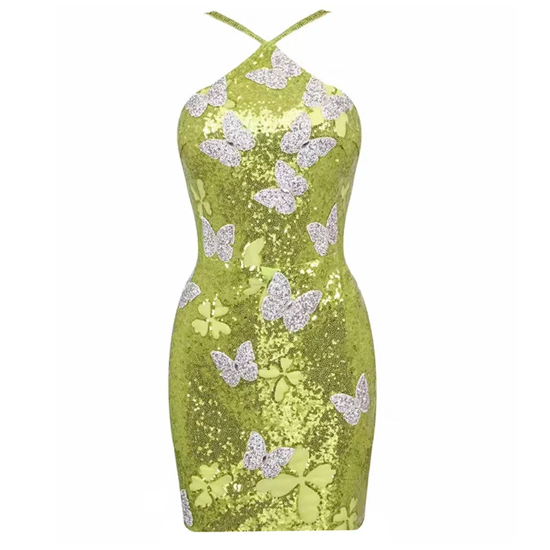 Lustra - A sleeveless sparkly dress with delicate butterflies.