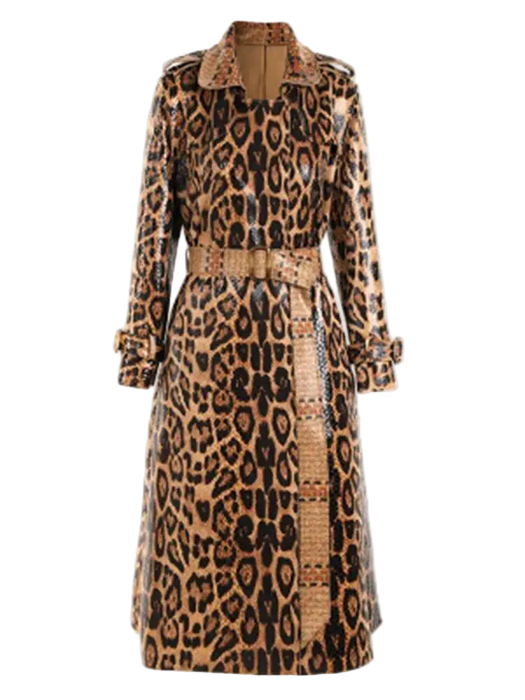 VALMIRA   Leopard PU Leather Trench Coat