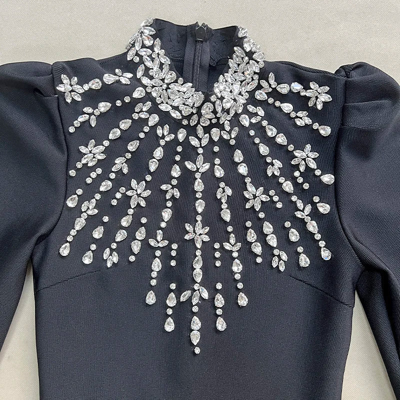 Rosy Crystal Bandage Evening Dress