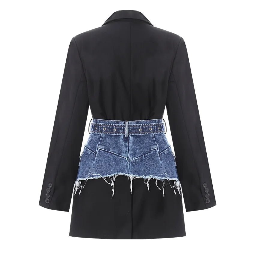 Aurevé Black Blazer with Blue Denim Waistband - Lu Di Lusso