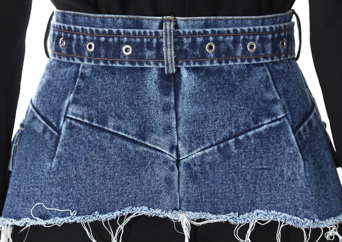 Aurevé Black Blazer with Blue Denim Waistband - Lu Di Lusso