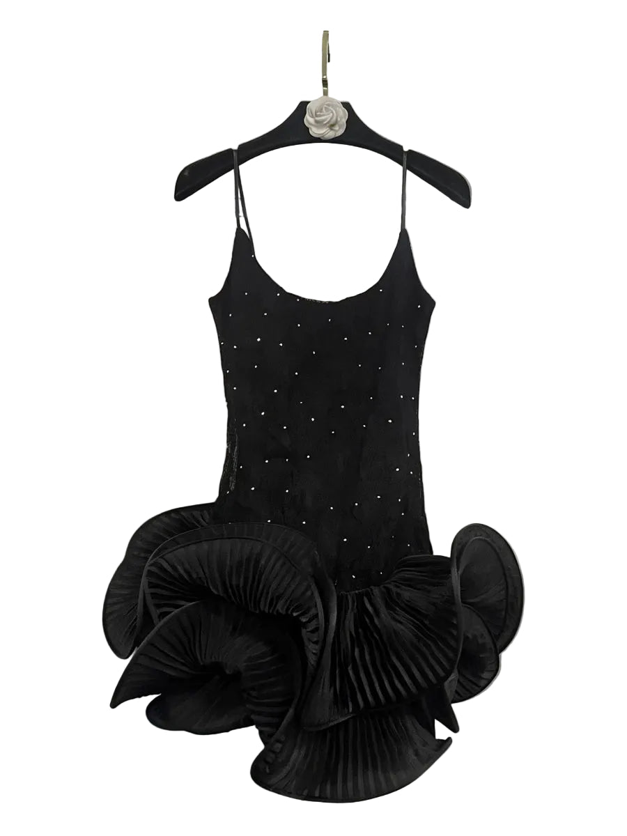 AURYN Black Mini Dress – Sleeveless 3D Folded - Lu Di Lusso