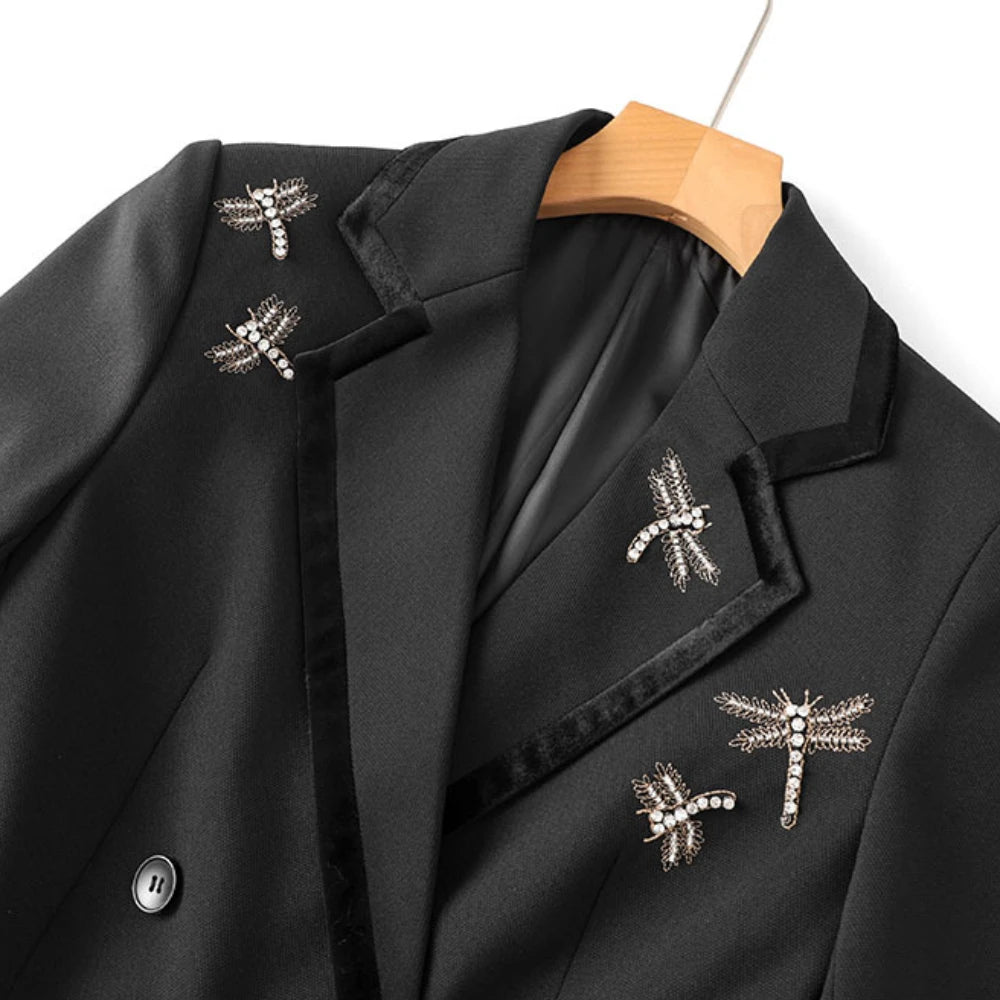 Azo black blazer with notched collar and delicate embroidery - Lu Di Lusso