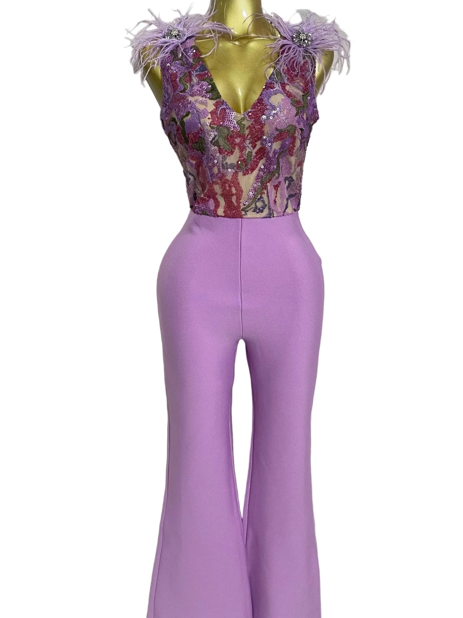 Bana Luxury Sparkly Bandage Jumpsuit – Diamond Feather - Lu Di Lusso