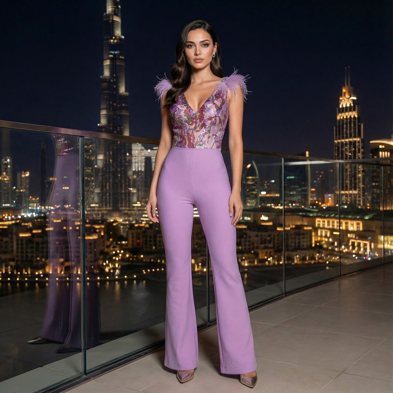 Bana Luxury Sparkly Bandage Jumpsuit – Diamond Feather - Lu Di Lusso