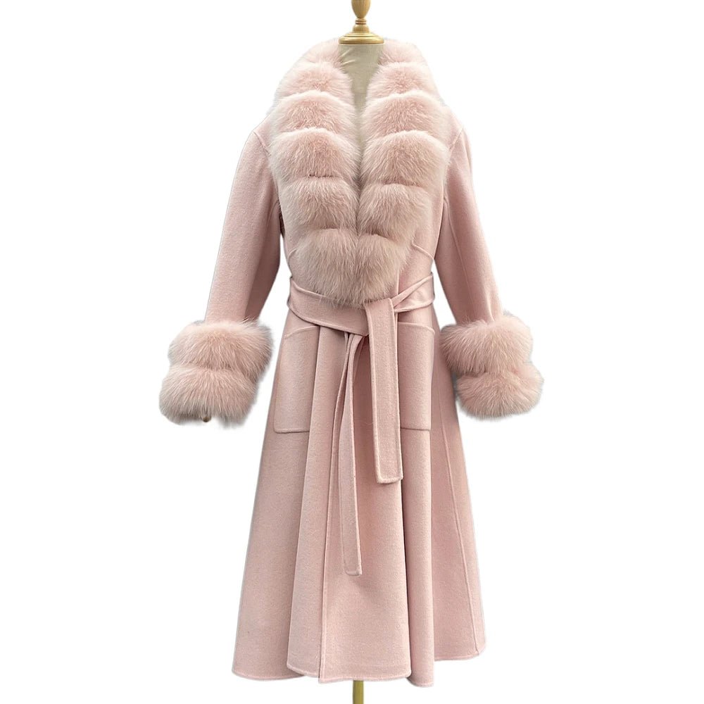 Bellafur Reversible Cashmere Coat – Fox Fur Collar Winter Elegance - Lu Di Lusso