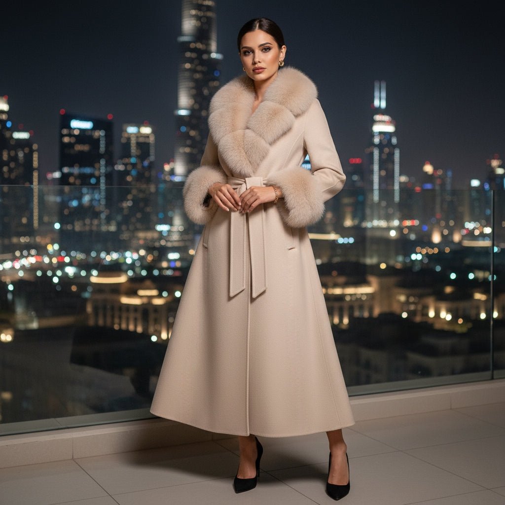 Bellafur Reversible Cashmere Coat – Fox Fur Collar Winter Elegance - Lu Di Lusso
