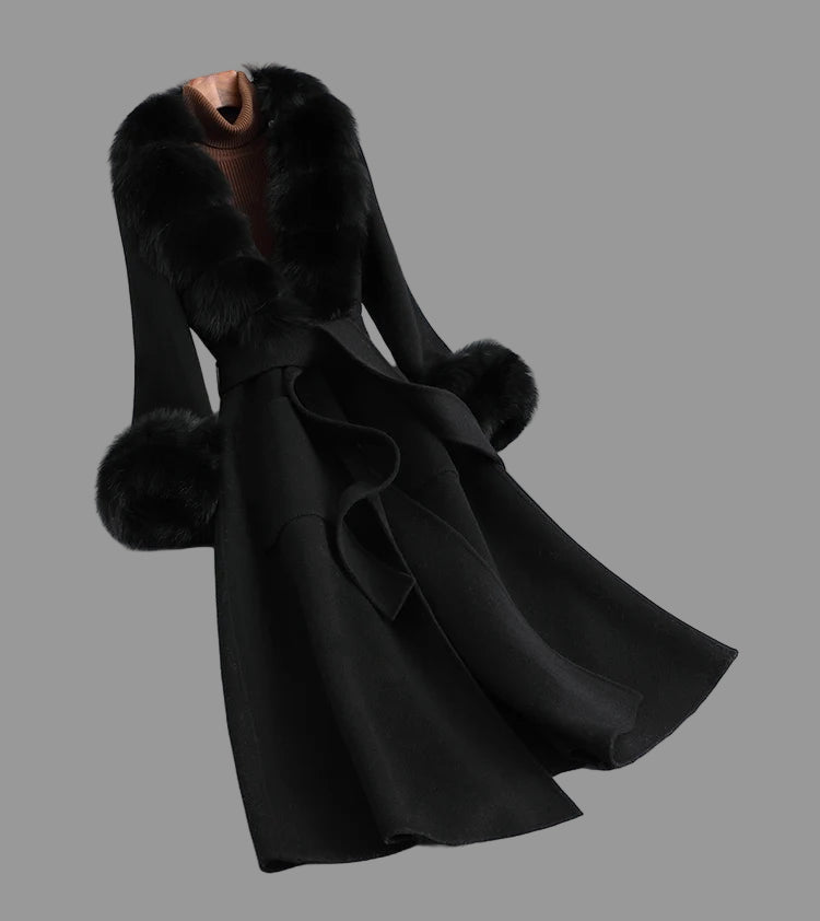 Bellafur Reversible Cashmere Coat – Fox Fur Collar Winter Elegance - Lu Di Lusso