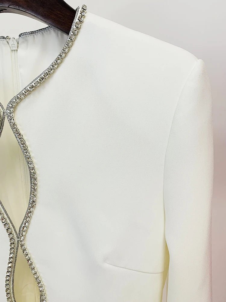 Bianca - White Jumpsuit with Crystal - Embellished Neckline - Lu Di Lusso
