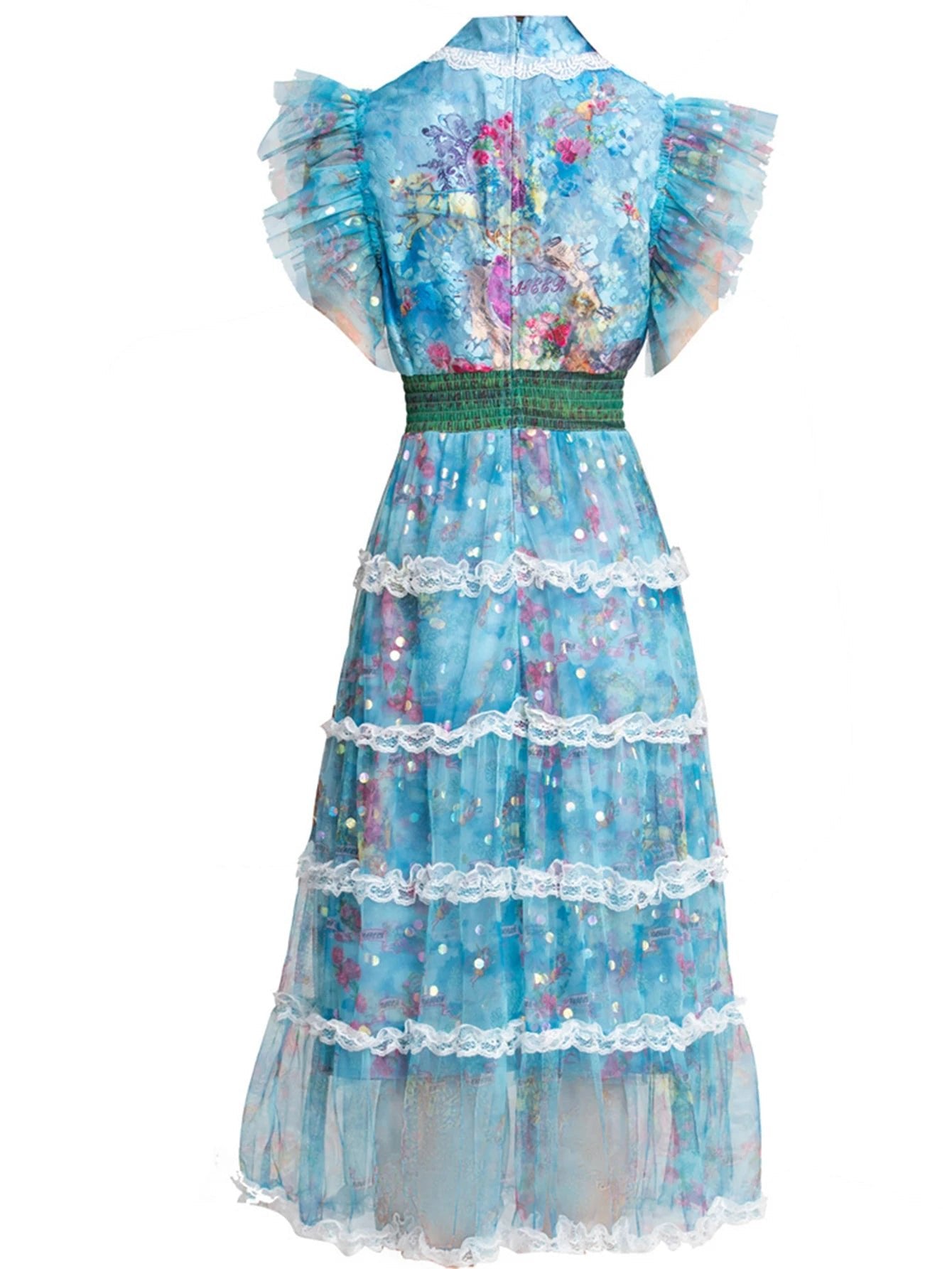 Blosselle Dress features butterfly sleeves, floral print - Lu Di Lusso