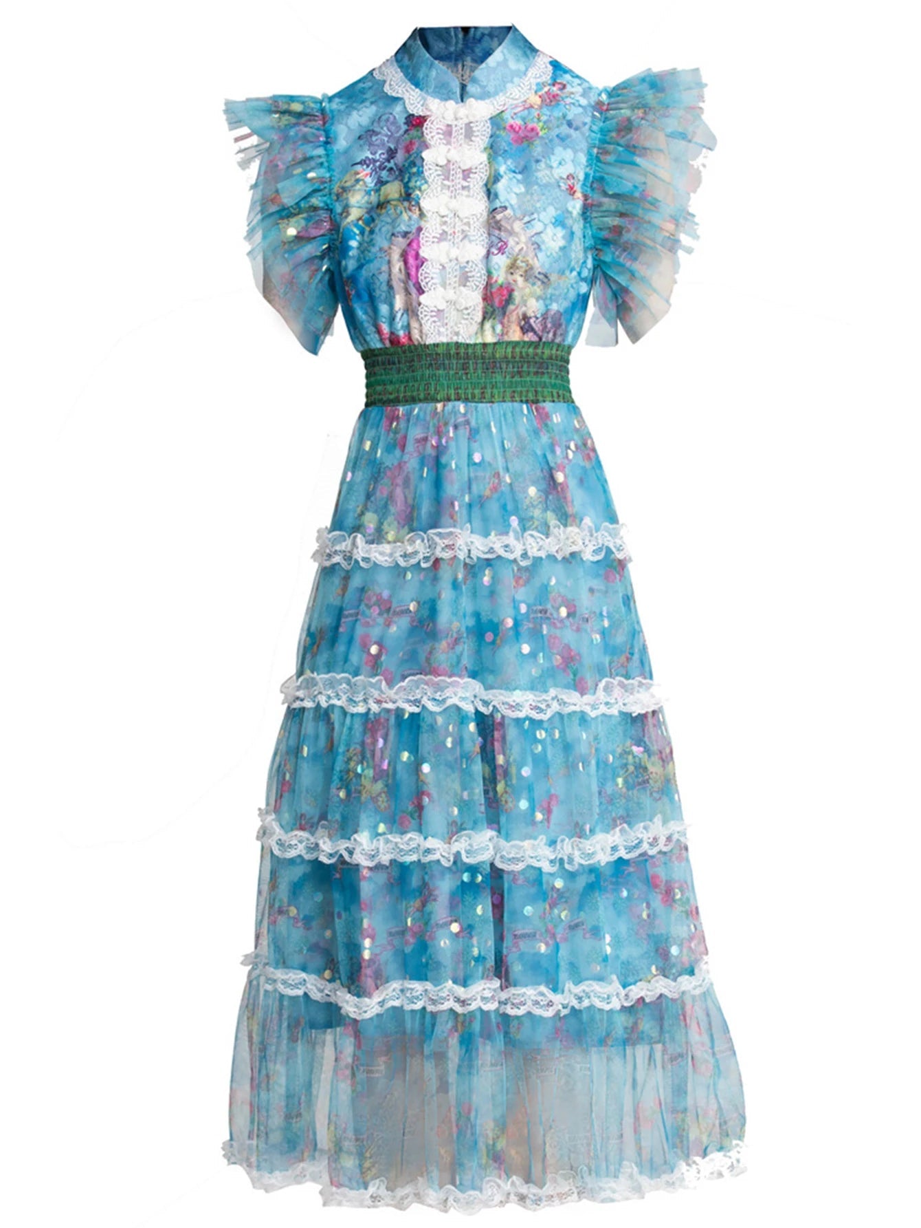 Blosselle Dress features butterfly sleeves, floral print - Lu Di Lusso