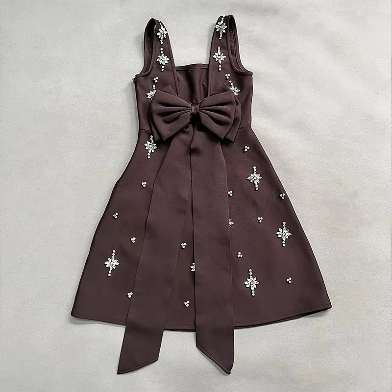 Pappiiona Diamond Mini Dress – Sleeveless Square Neck A-Line