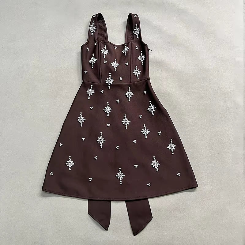 Pappiiona Diamond Mini Dress – Sleeveless Square Neck A-Line