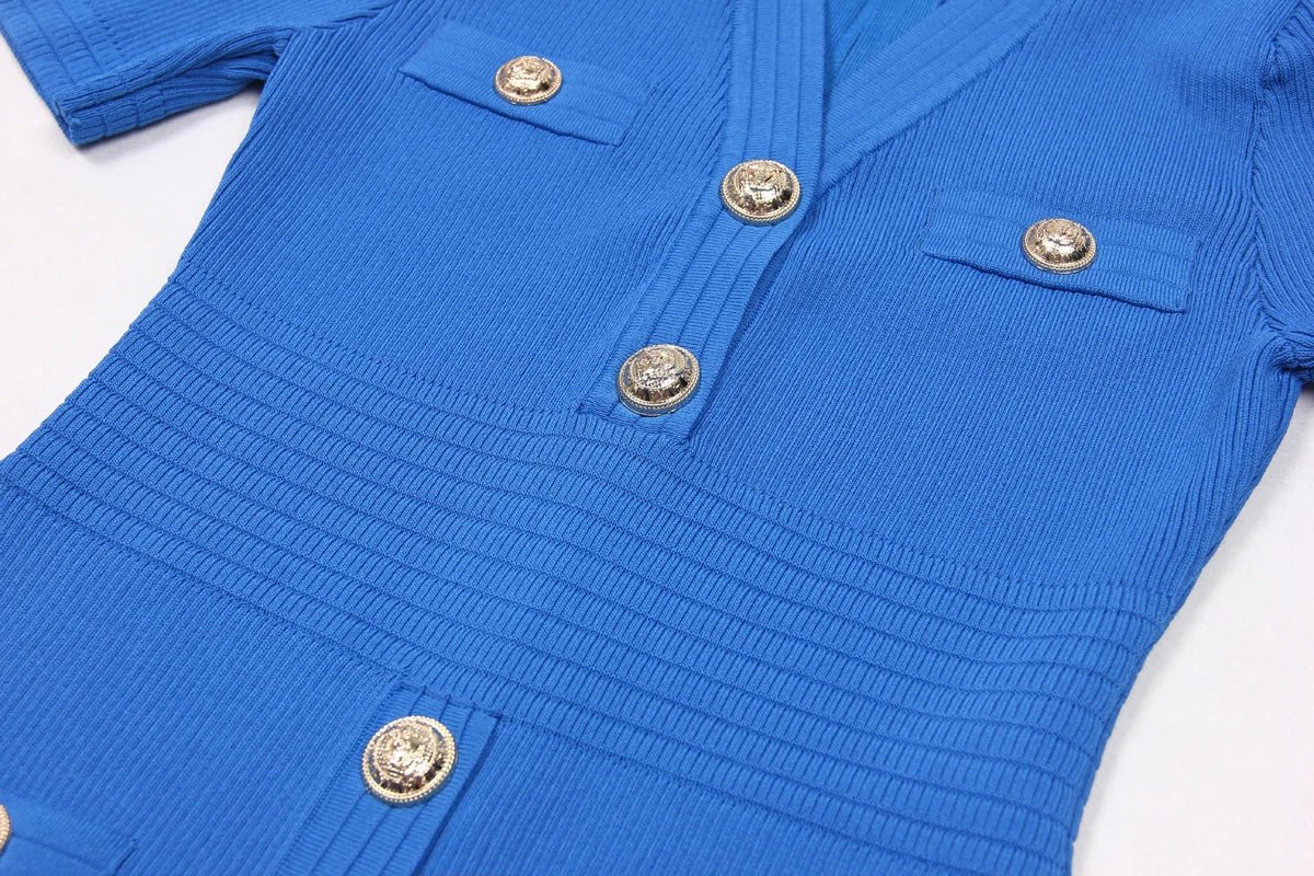 Cavelle Knitted V - Neck Button Slim Fit Dress - Lu Di Lusso