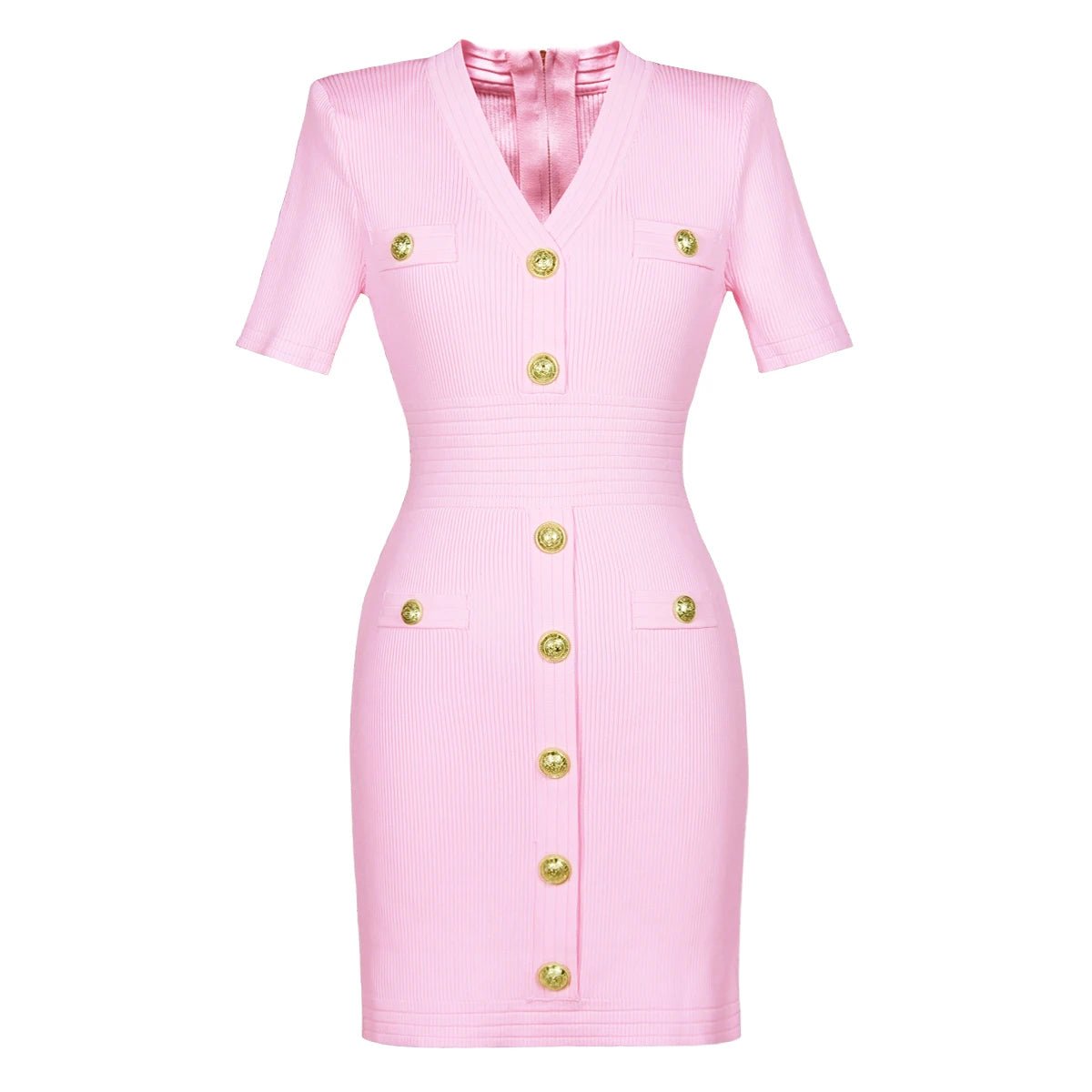 Cavelle Knitted V - Neck Button Slim Fit Dress - Lu Di Lusso