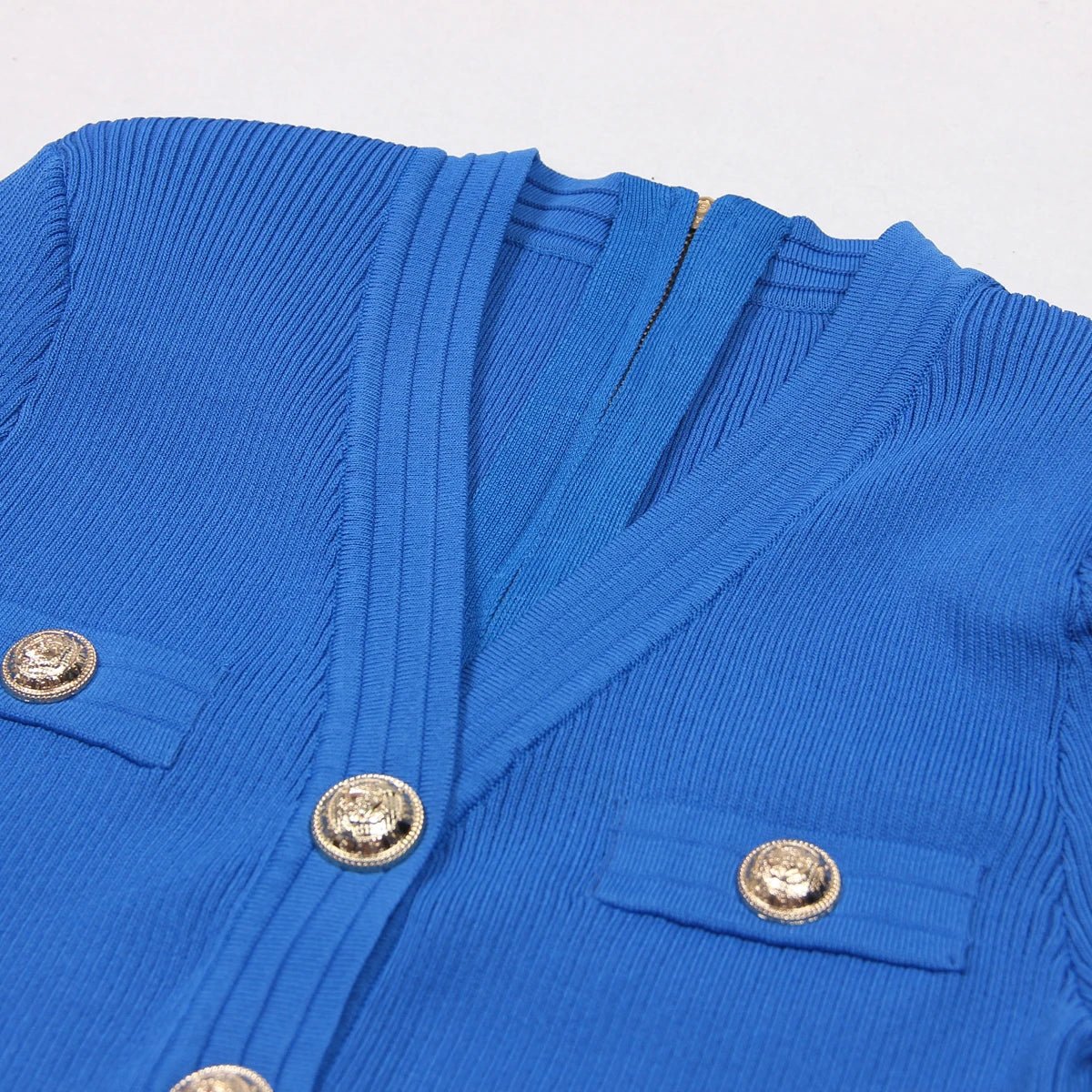 Cavelle Knitted V - Neck Button Slim Fit Dress - Lu Di Lusso