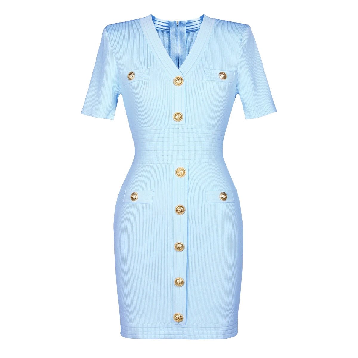 Cavelle Knitted V - Neck Button Slim Fit Dress - Lu Di Lusso