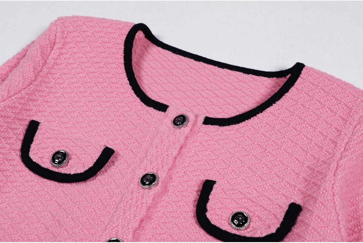 Cavelline Knitted Color Block Cardigan & Straight - Leg Pants Set - Lu Di Lusso