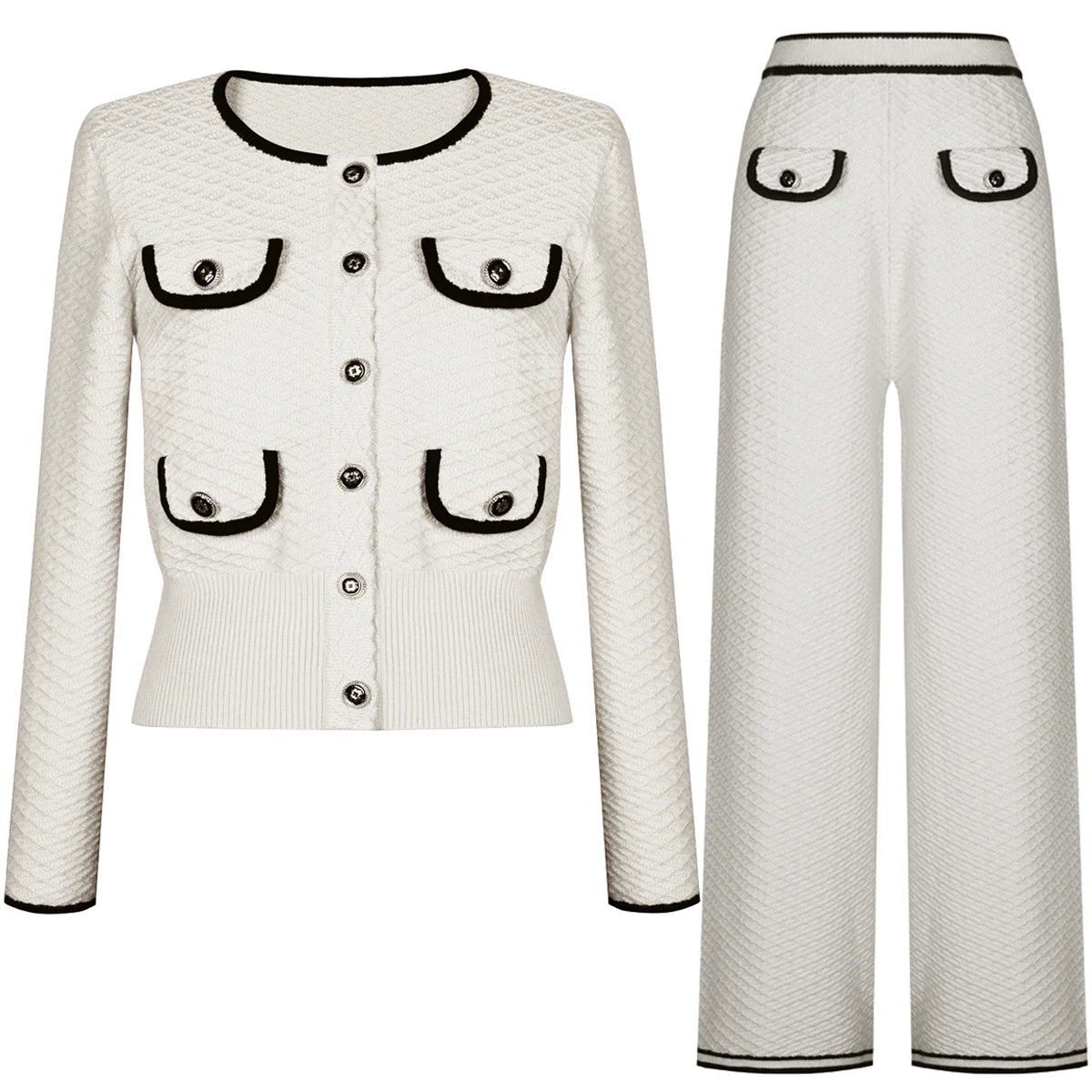 Cavelline Knitted Color Block Cardigan & Straight - Leg Pants Set - Lu Di Lusso