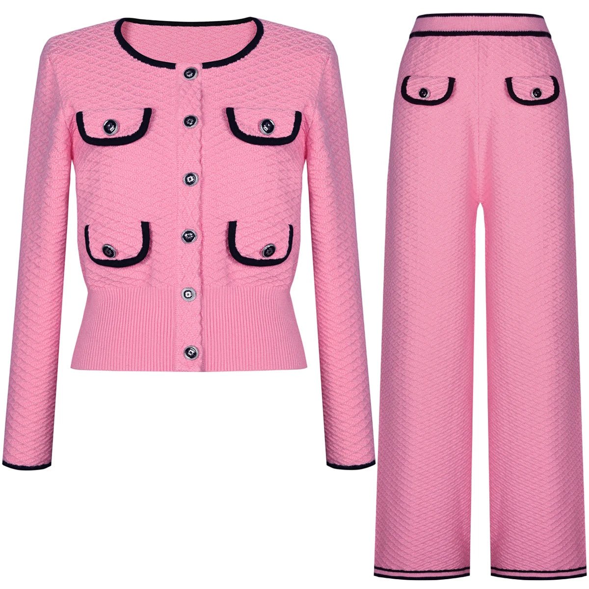 Cavelline Knitted Color Block Cardigan & Straight - Leg Pants Set - Lu Di Lusso
