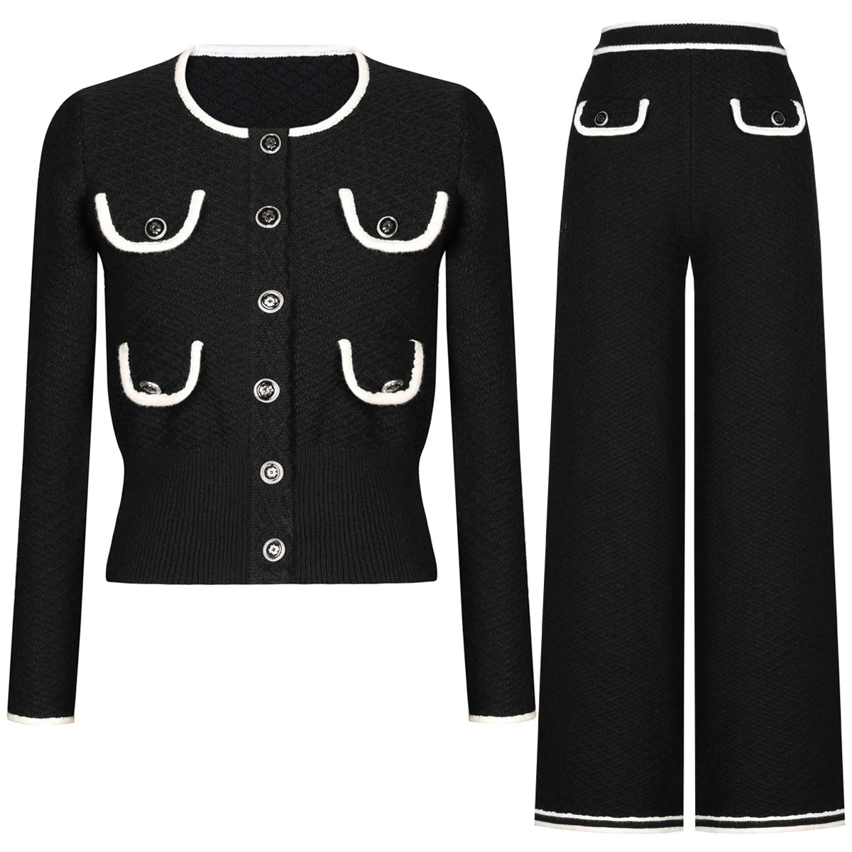 Cavelline Knitted Color Block Cardigan & Straight - Leg Pants Set - Lu Di Lusso