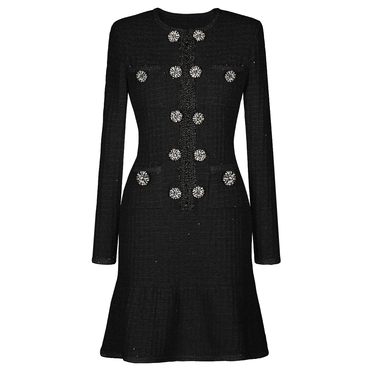 Célivine Knitted Rhinestone Button Mermaid Dress - Lu Di Lusso