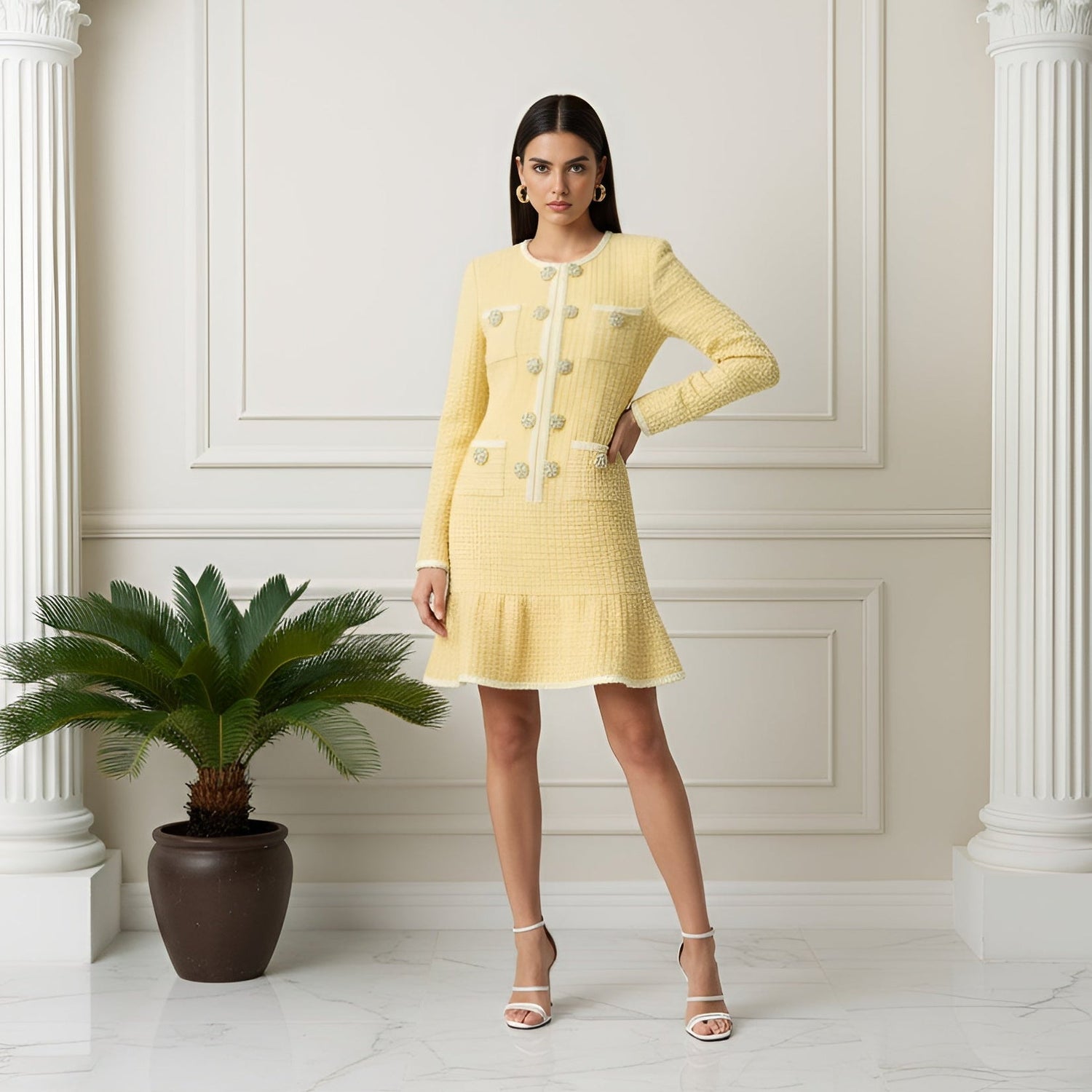 Célivine Knitted Rhinestone Button Mermaid Dress - Lu Di Lusso