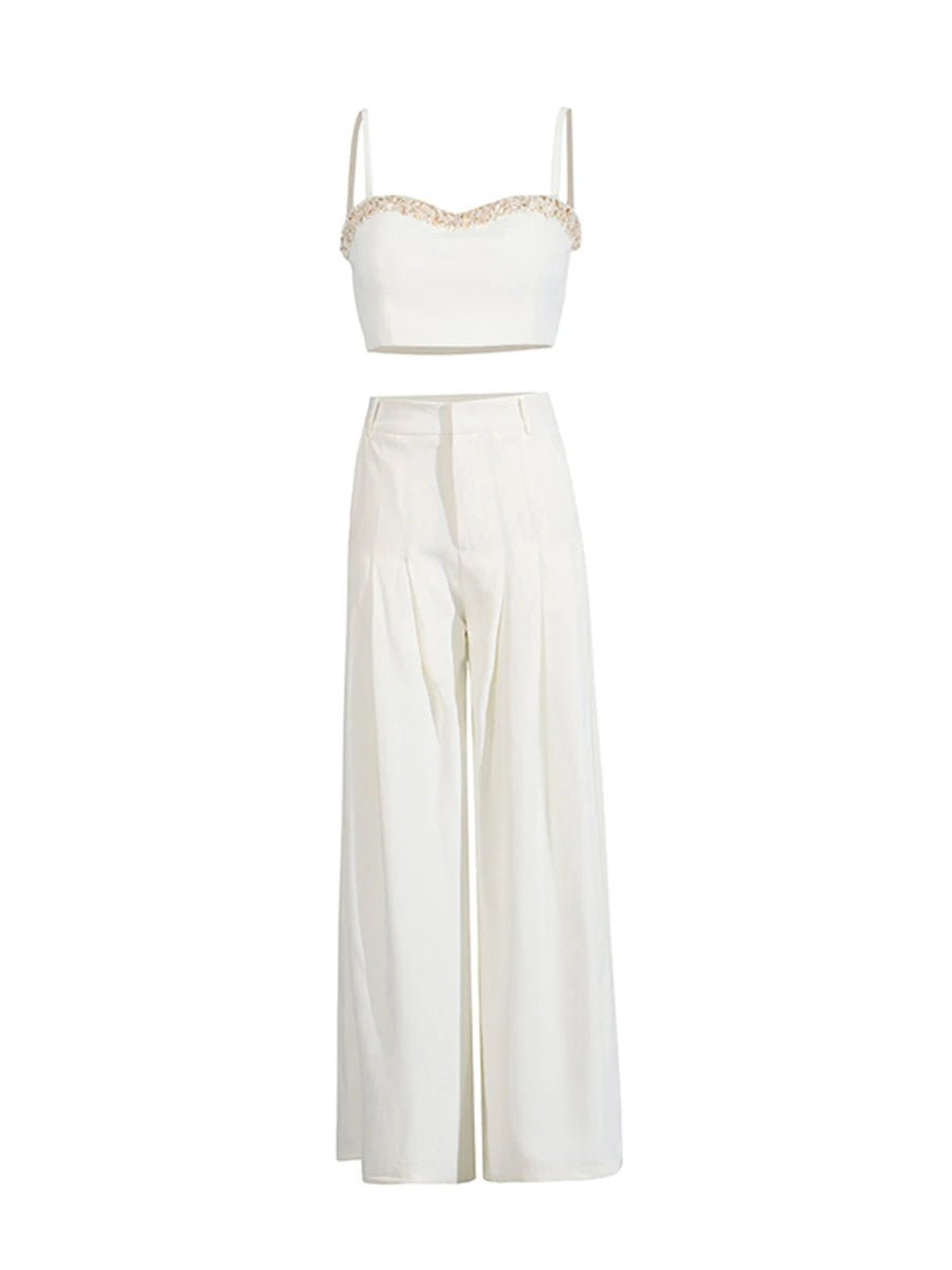 Cindebelle beaded Top & Wide - Leg pants set - Lu Di Lusso
