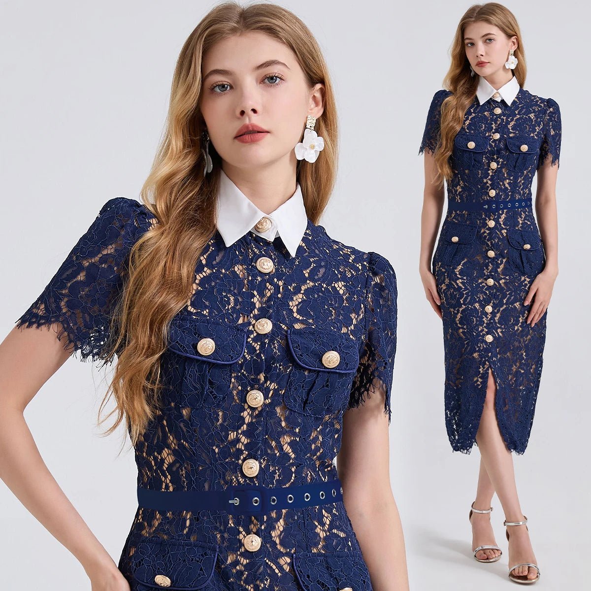 CLAIRELLE French Lace Midi Dress - Lu Di Lusso