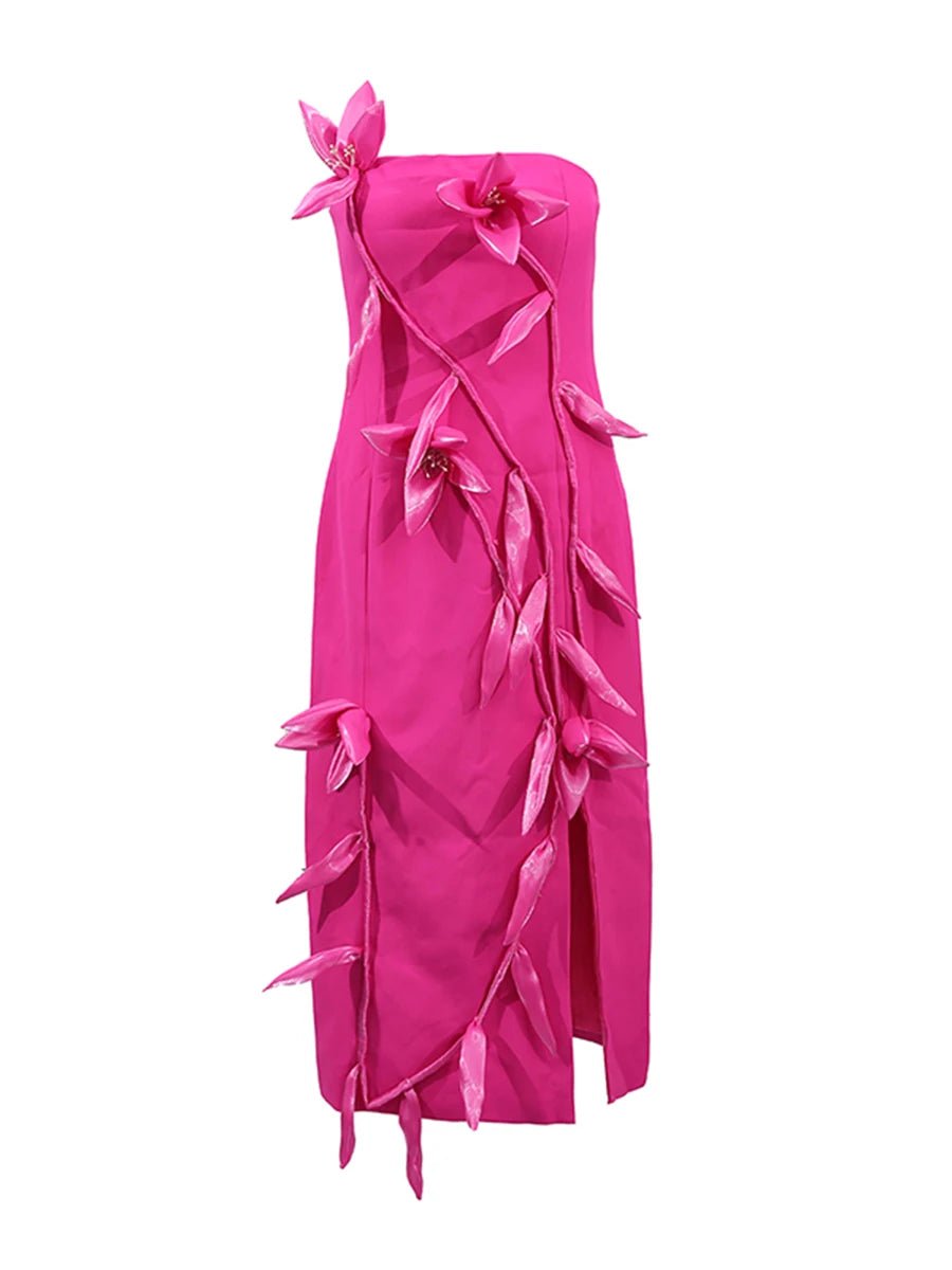 Daliamori Luxury Strapless Midi with 3D Floral Dress - Lu Di Lusso