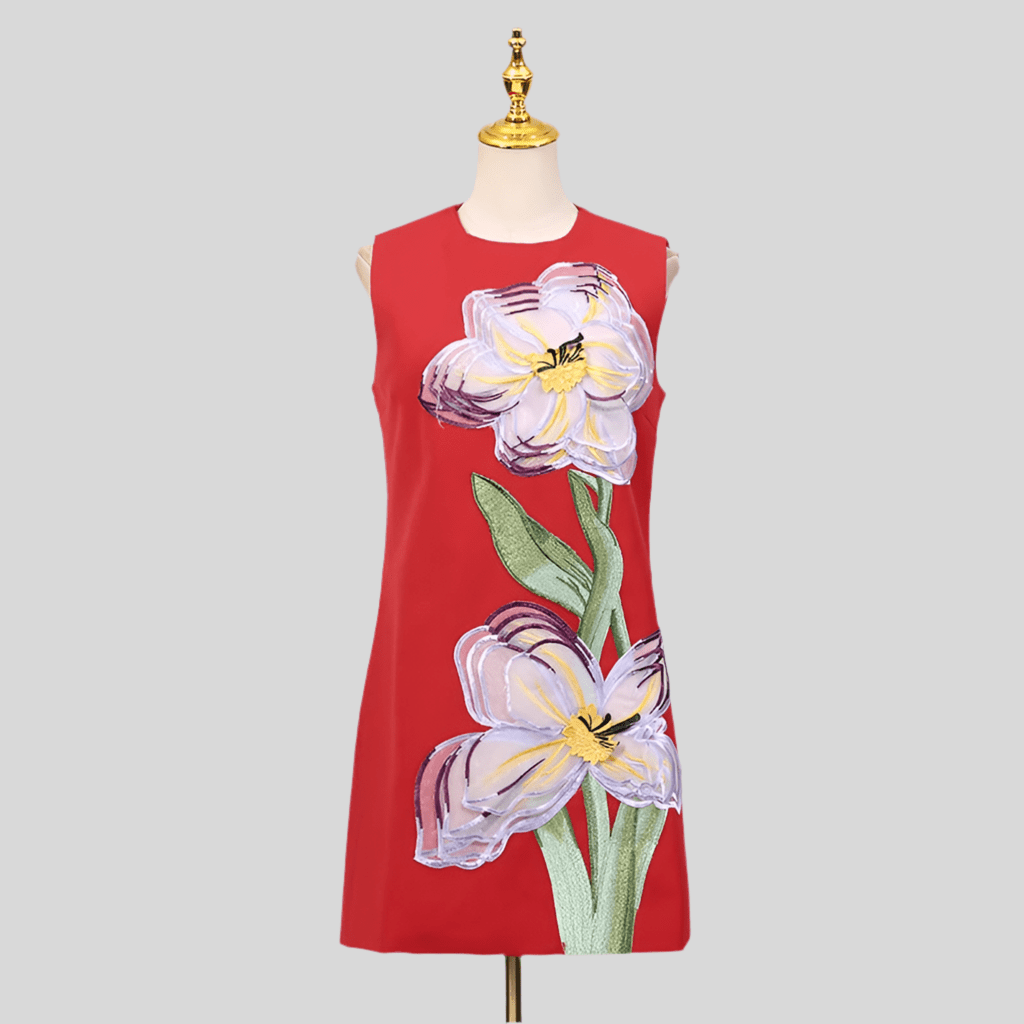 Dama mini dress with 3Dfloral details - Lu Di Lusso