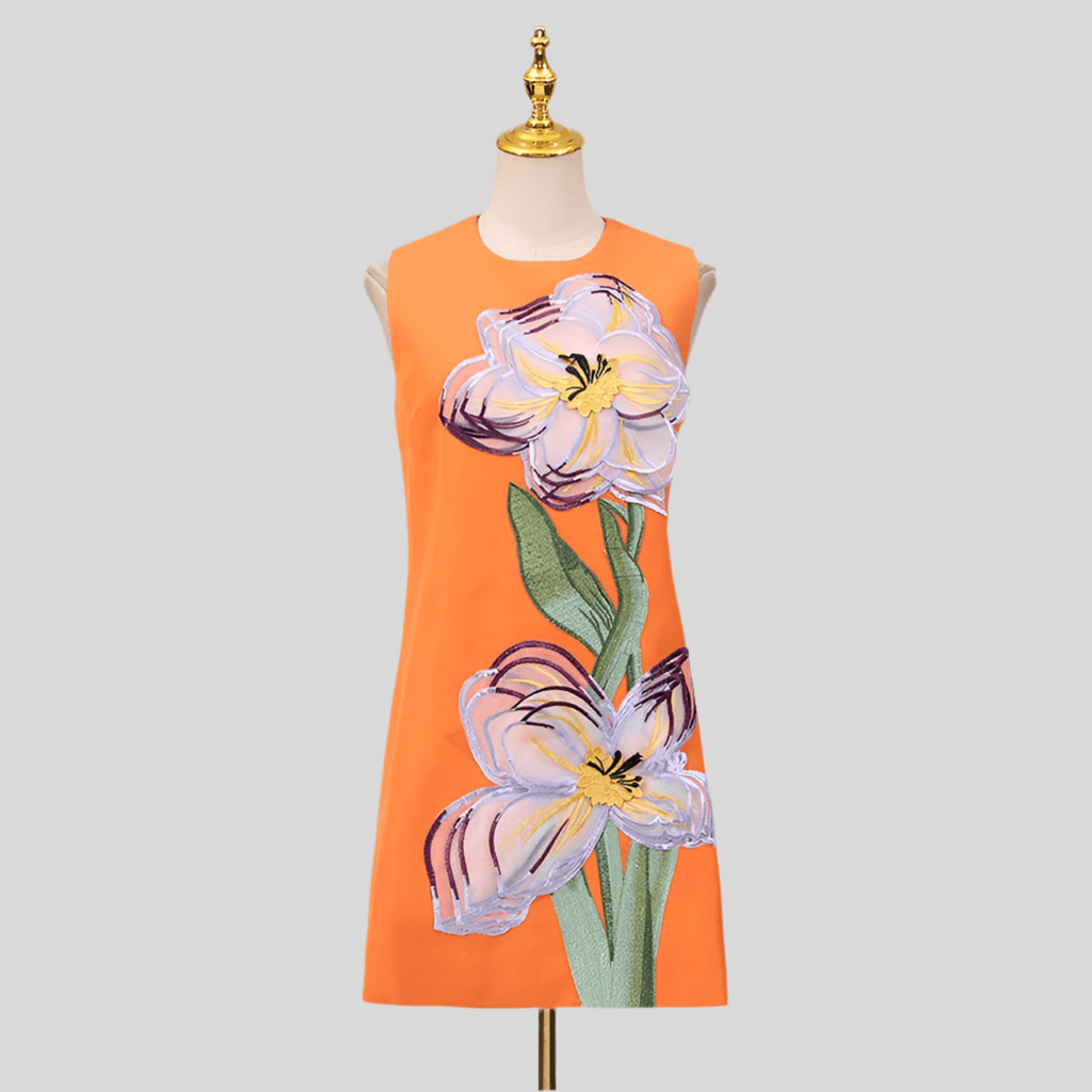Dama mini dress with 3Dfloral details - Lu Di Lusso