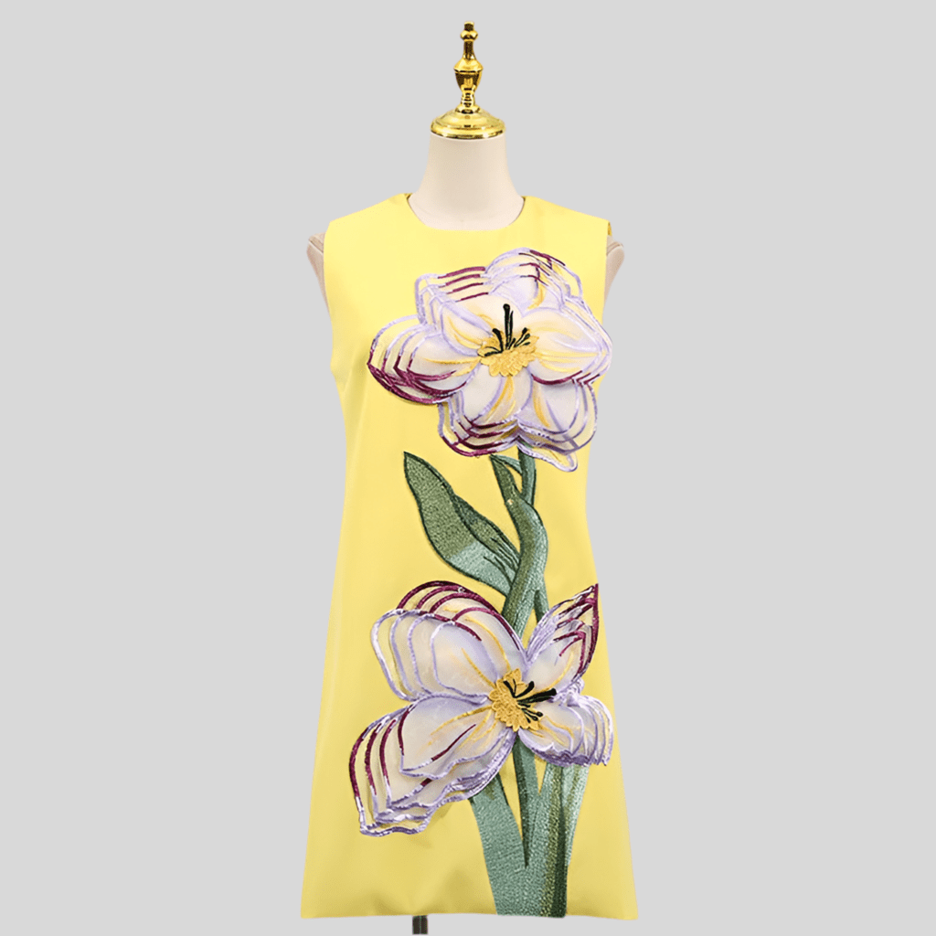 Dama mini dress with 3Dfloral details - Lu Di Lusso